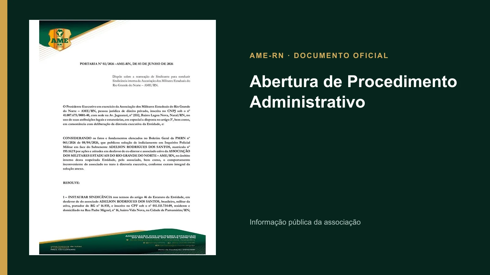 Capa da notícia “Abertura de Procedimento Administrativo”